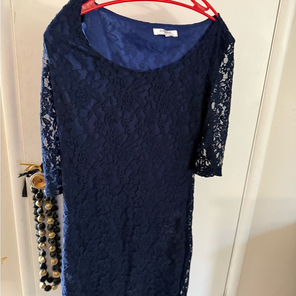 Avenue Navy Long Sleeve Lace Dress